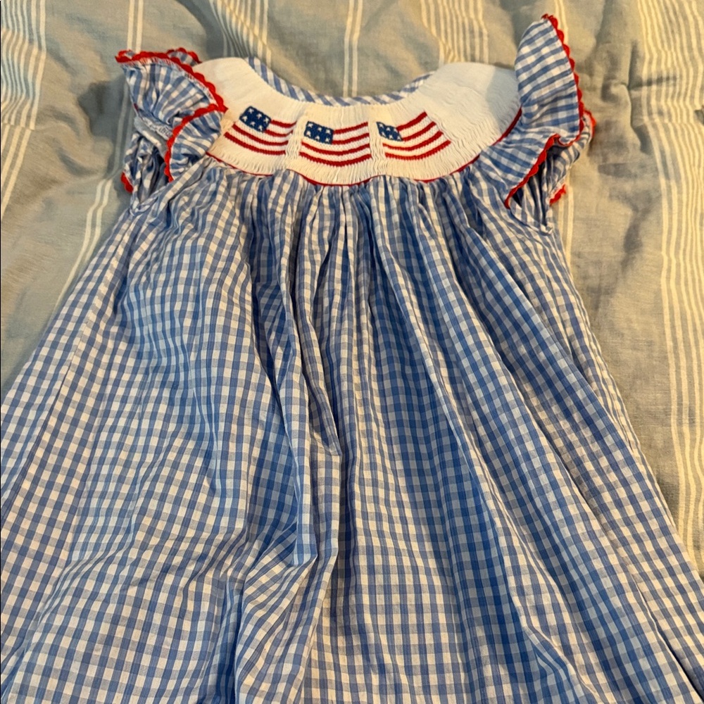 Blue Gingham Dress with American Flag Detail
